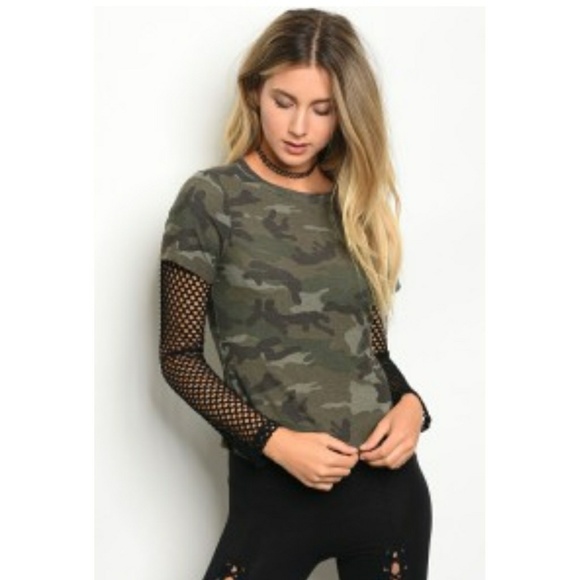 🔹Camouflage 🔹Top with mesh sleeves - Picture 6 of 7